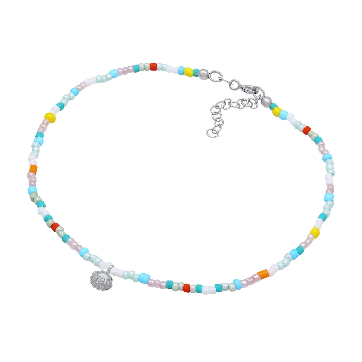 Silber - Elli | Fußkettchen Muschel Beads | 925er Sterling Silber