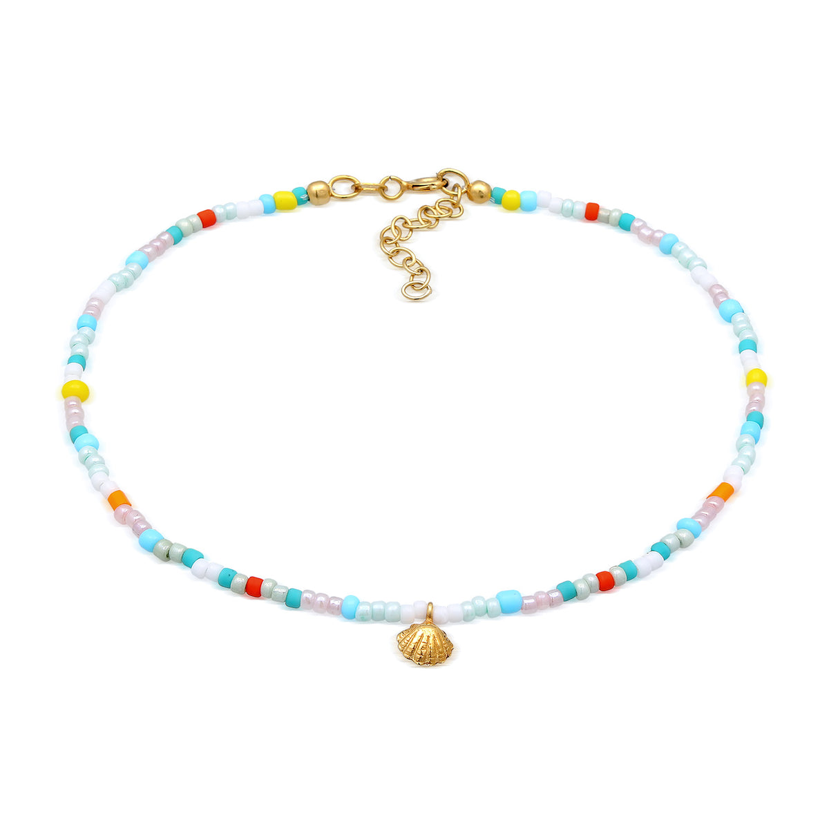Gold - Elli | Fußkettchen Muschel Beads | 925er Sterling Silber