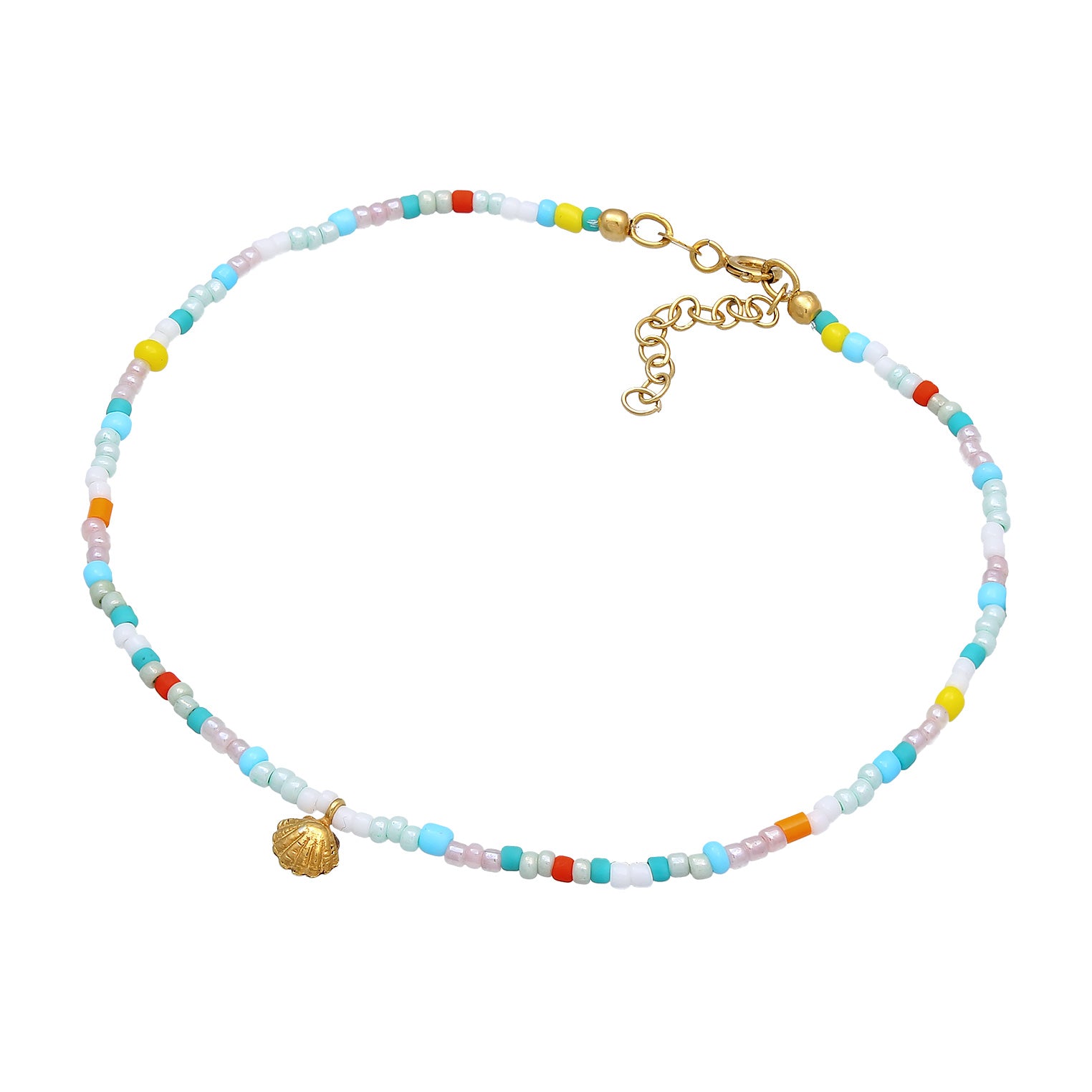 Gold - Elli | Fußkettchen Muschel Beads | 925er Sterling Silber