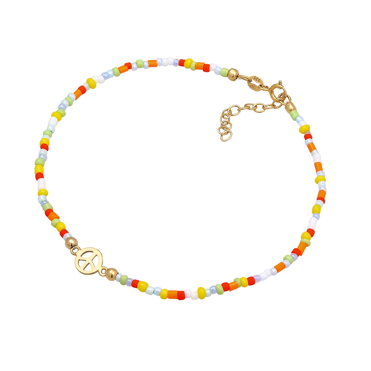 Gold - Elli | Fußkettchen Peace Beads | 925er Sterling Silber Vergoldet