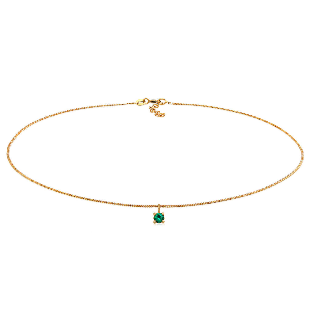 Gold - Elli | Choker Solitär | synth. Smaragd (Grün) | 925er Sterling Silber Vergoldet