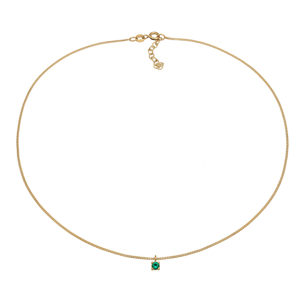 Gold - Elli | Choker Solitär | synth. Smaragd (Grün) | 925er Sterling Silber Vergoldet