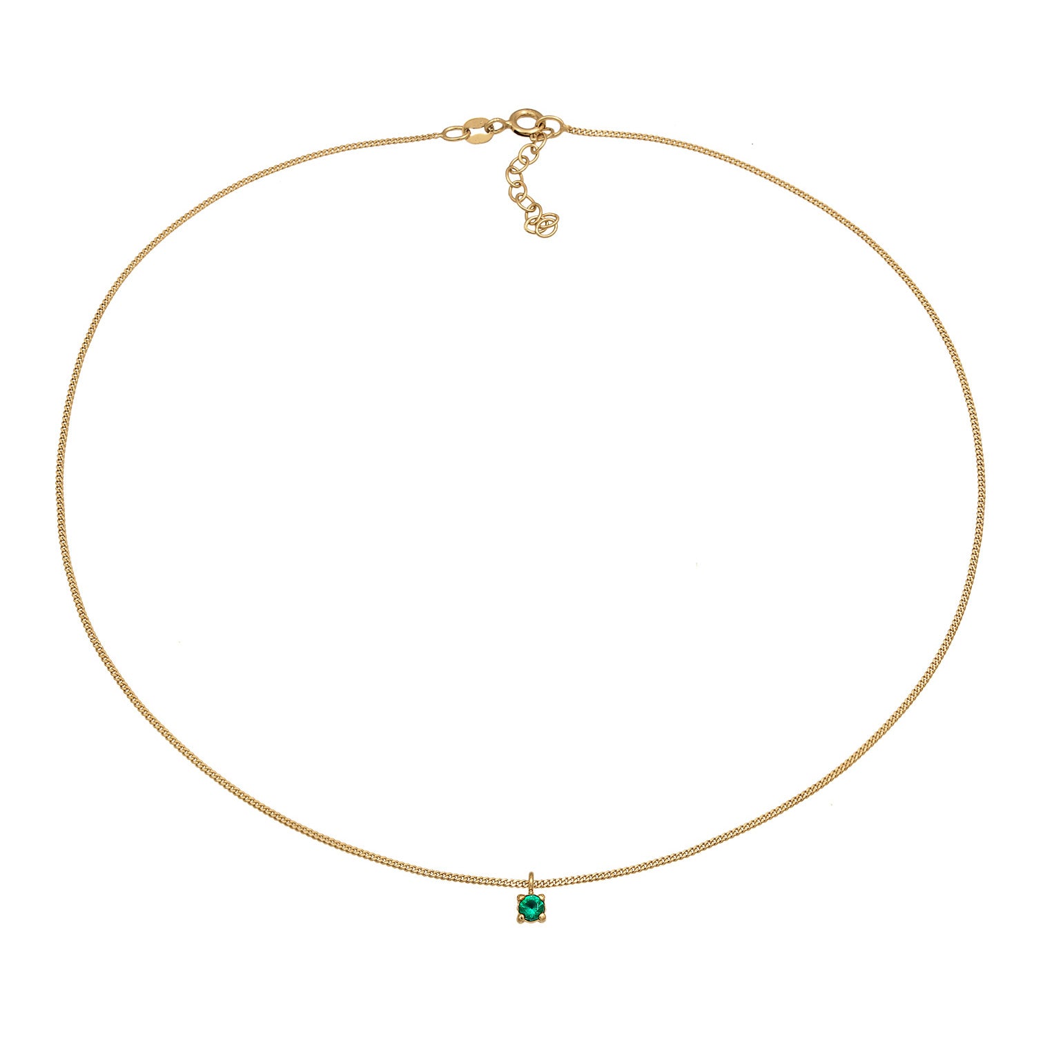 Gold - Elli | Choker Solitär | synth. Smaragd (Grün) | 925er Sterling Silber Vergoldet