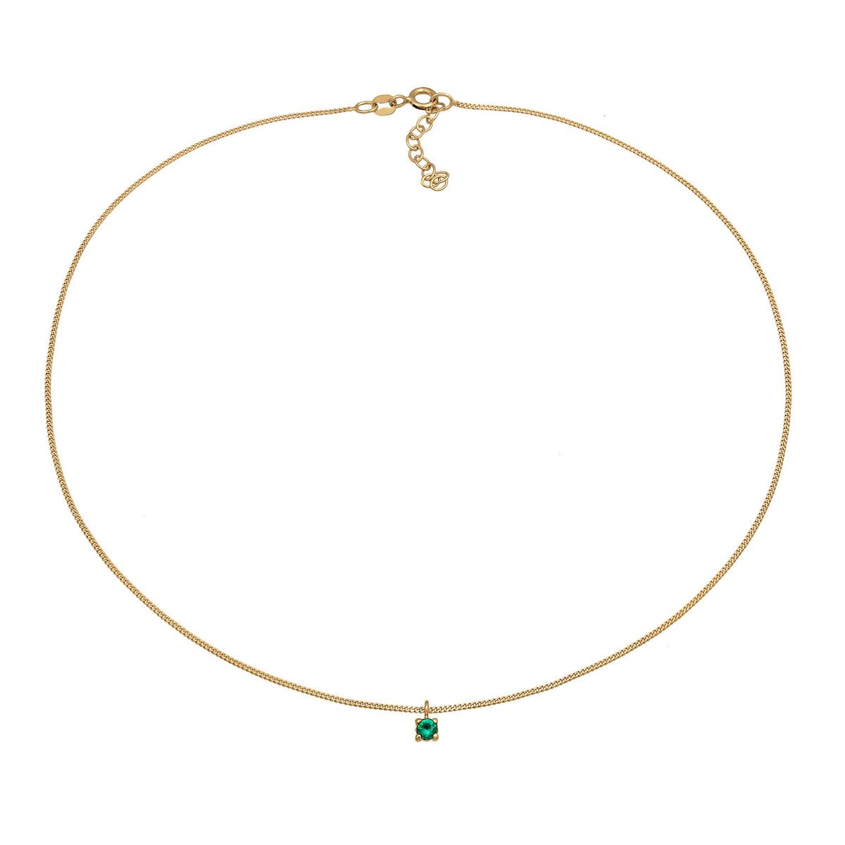 Gold - Elli | Choker Solitär | synth. Smaragd (Grün) | 925er Sterling Silber Vergoldet