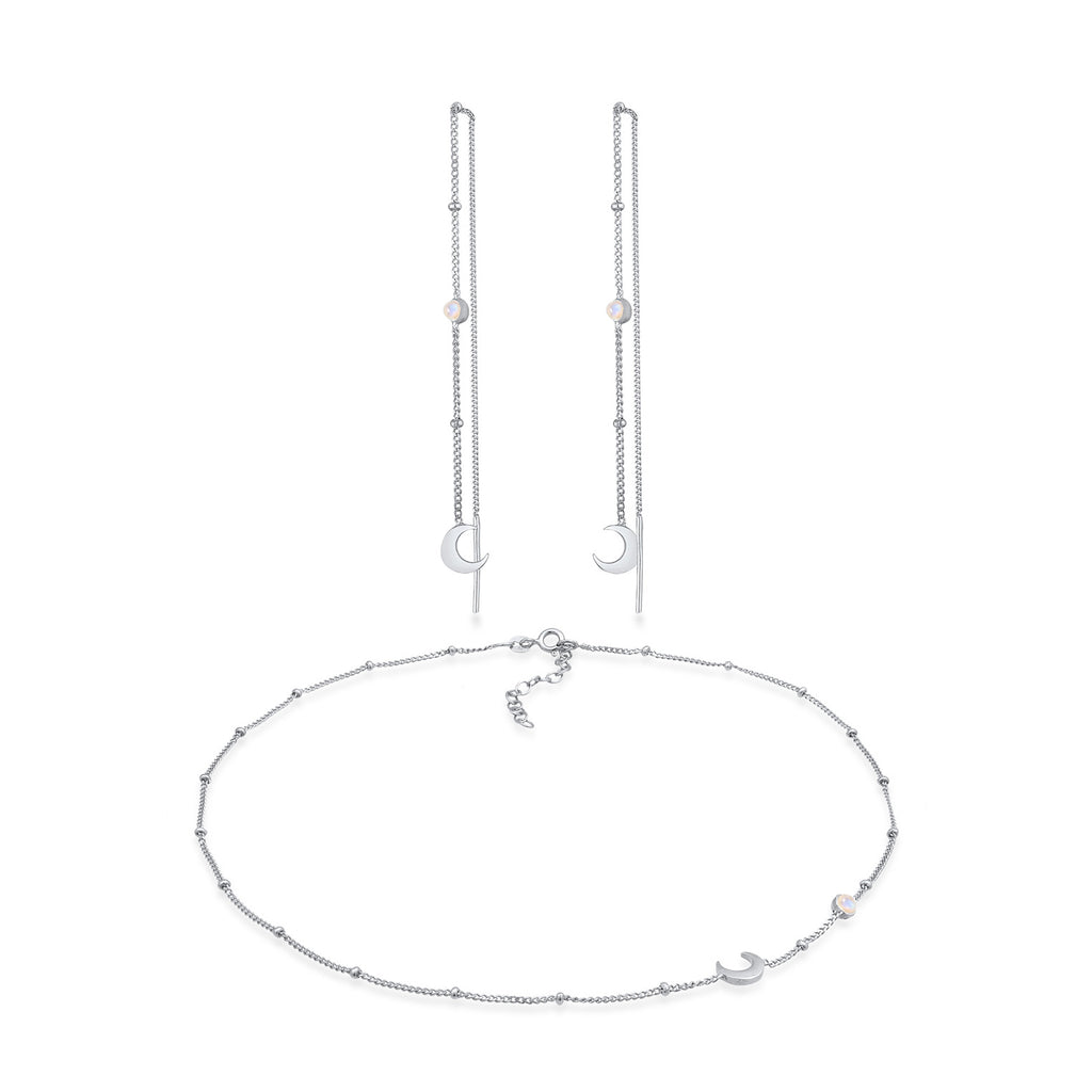 Silber - Elli | Schmuckset Halbmond | Mondstein (Weiß) | 925er Sterling Silber