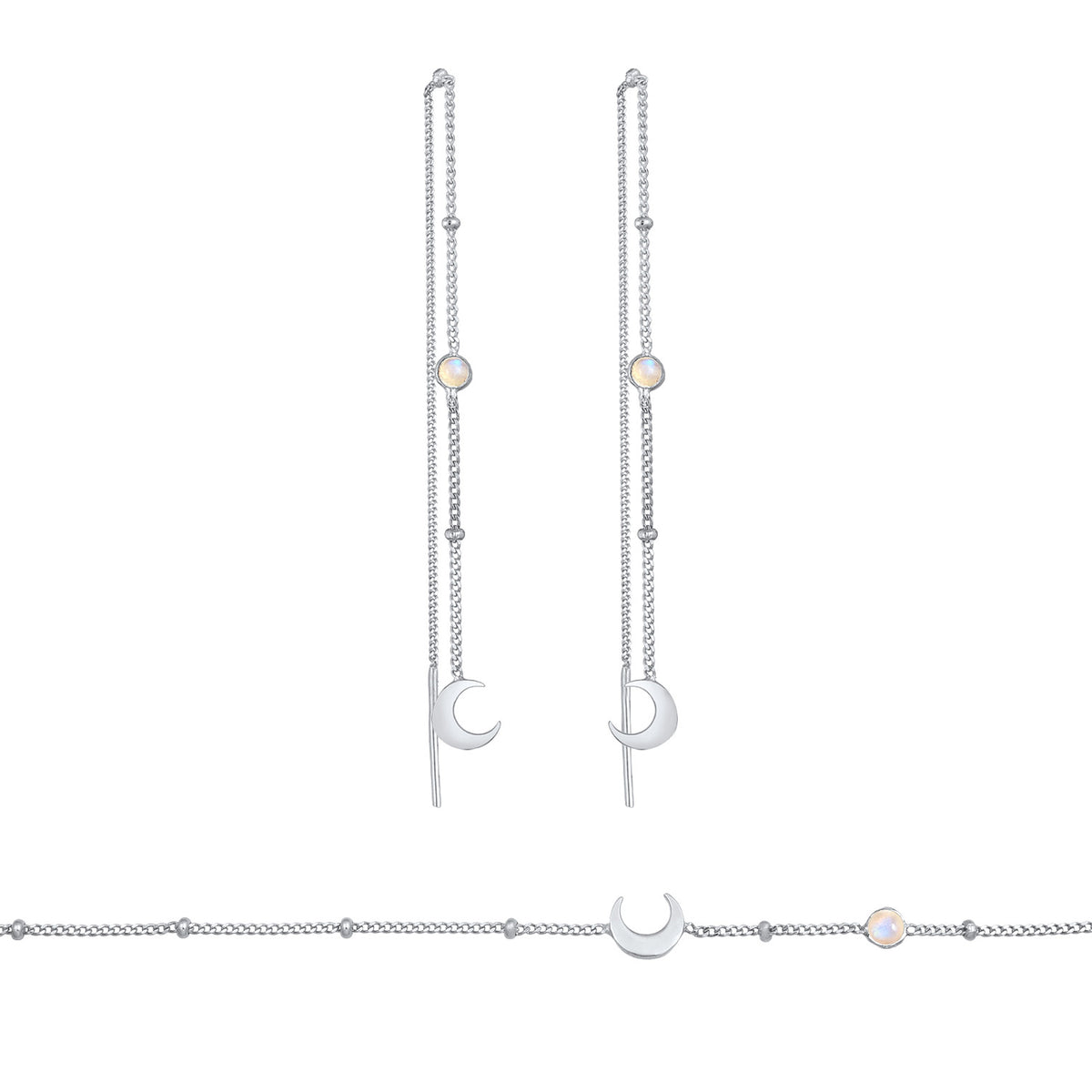 Silber - Elli | Schmuckset Halbmond | Mondstein (Weiß) | 925er Sterling Silber