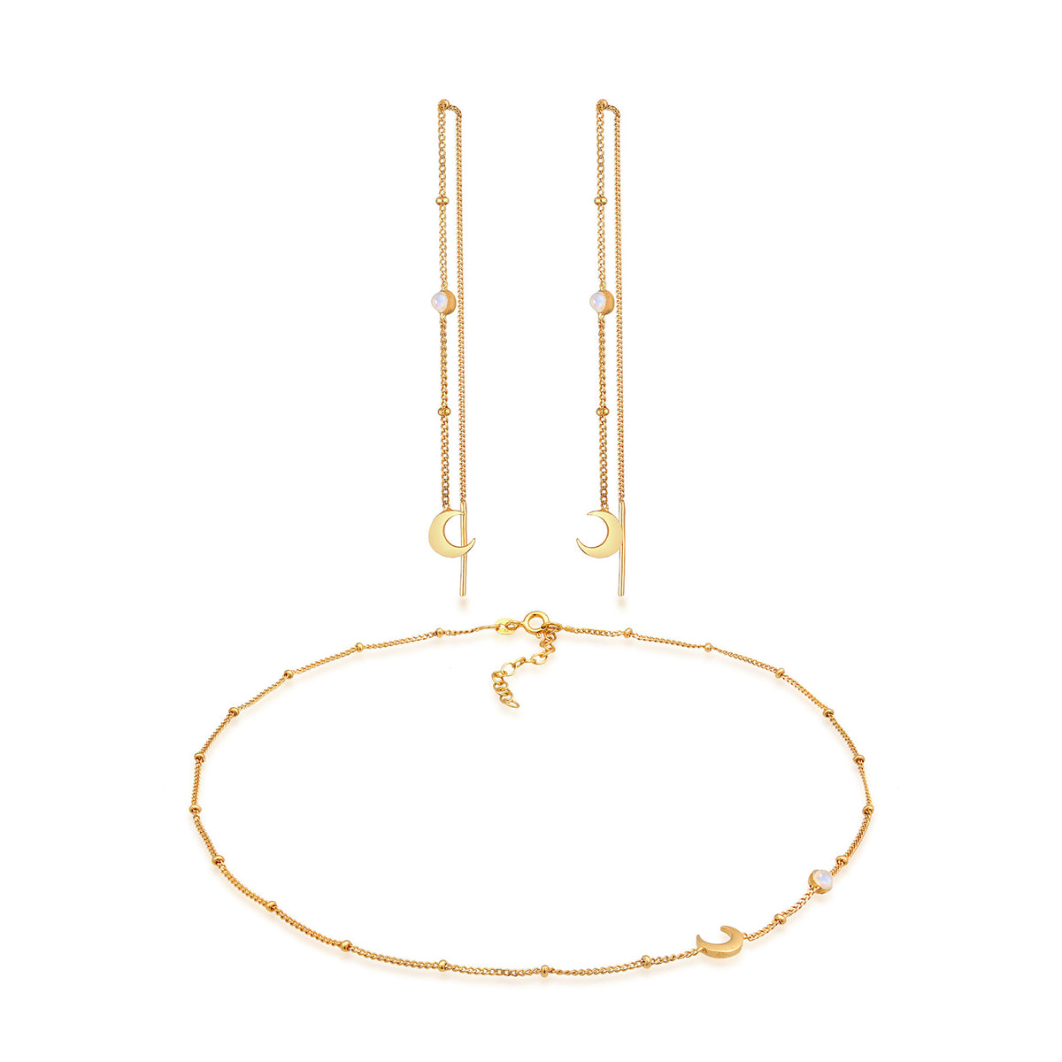 Gold - Elli | Schmuckset Halbmond | Mondstein (Weiß) | 925er Sterling Silber