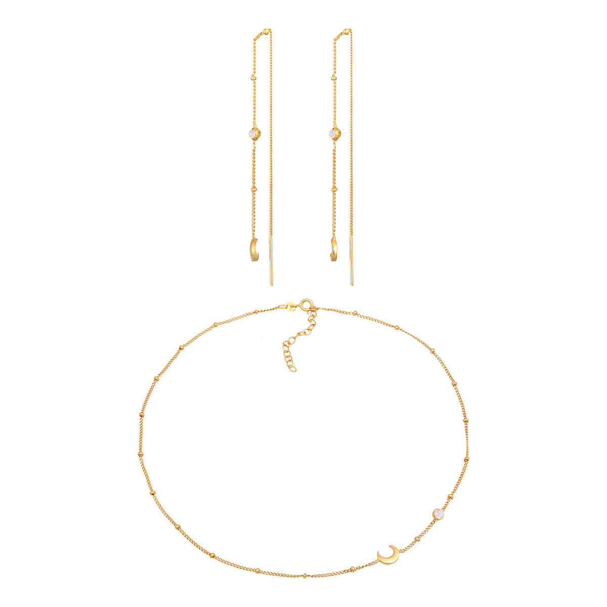 Gold - Elli | Schmuckset Halbmond | Mondstein (Weiß) | 925er Sterling Silber