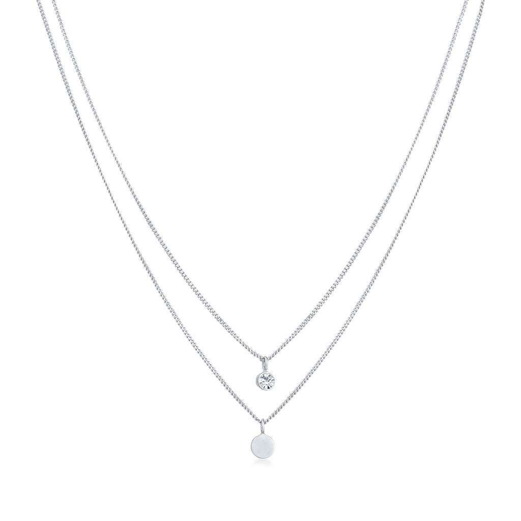 Silber - Elli | Layer-Halskette Plättchen | Mit Kristallen von Swarovski® (Weiß) | 925er Sterling Silber