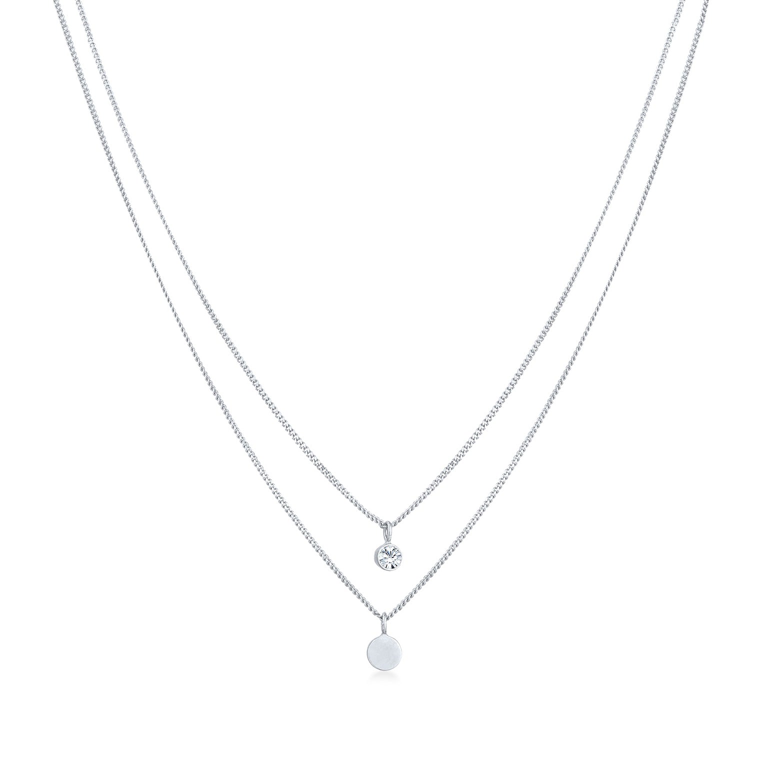 Silber - Elli | Layer-Halskette Plättchen | Mit Kristallen von Swarovski® (Weiß) | 925er Sterling Silber