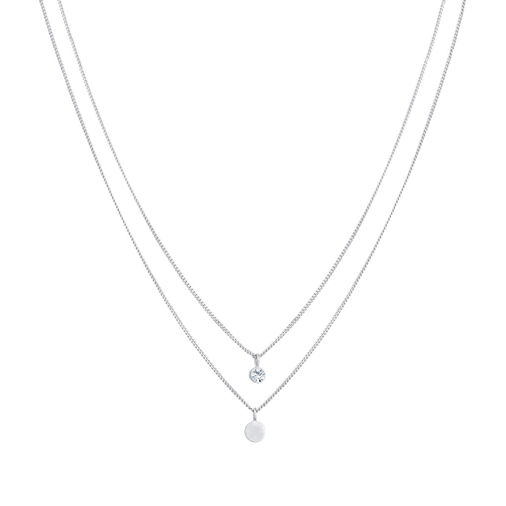 Silber - Elli | Layer-Halskette Plättchen | Mit Kristallen von Swarovski® (Weiß) | 925er Sterling Silber