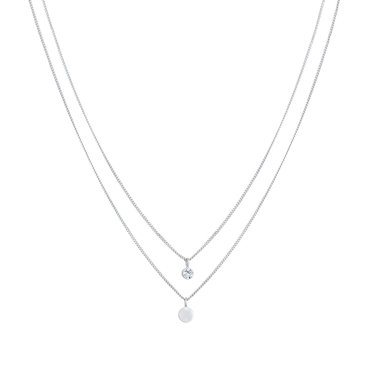 Silber - Elli | Layer-Halskette Plättchen | Mit Kristallen von Swarovski® (Weiß) | 925er Sterling Silber