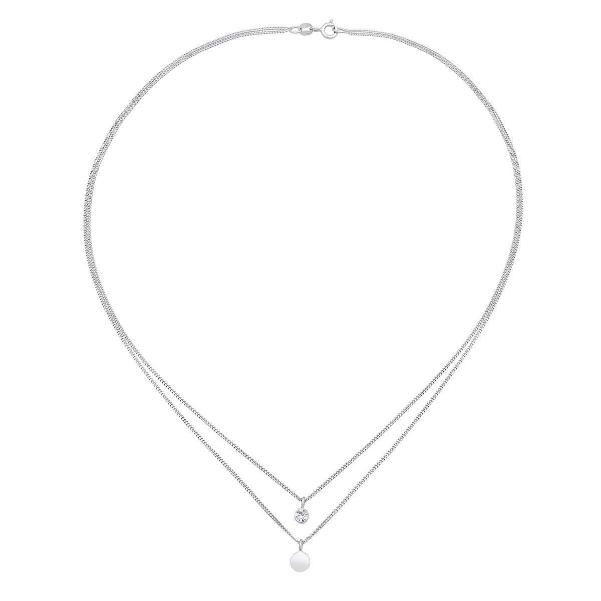 Silber - Elli | Layer-Halskette Plättchen | Mit Kristallen von Swarovski® (Weiß) | 925er Sterling Silber