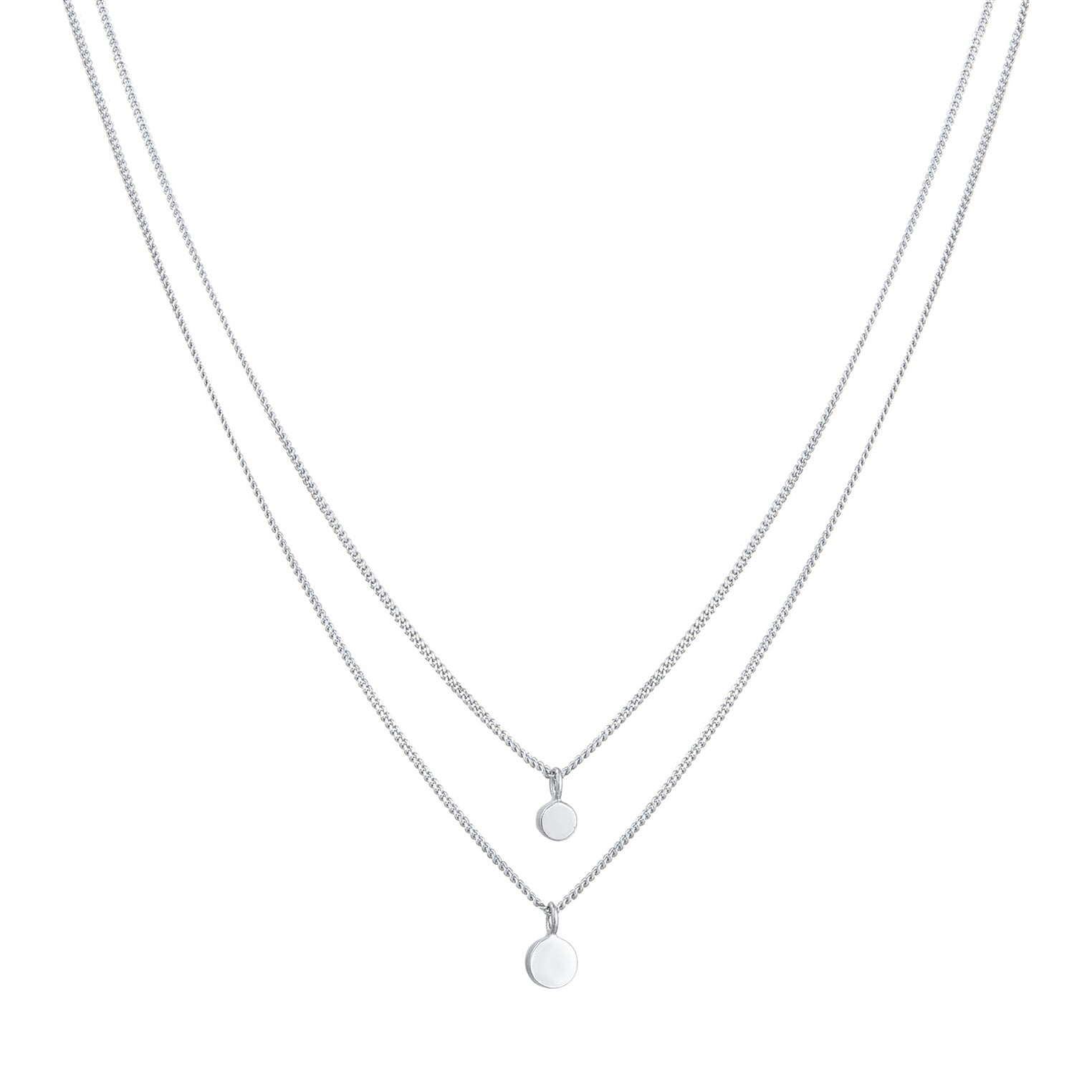 Silber - Elli | Layer-Halskette Plättchen | Glaskristall (Weiß) | 925er Sterling Silber