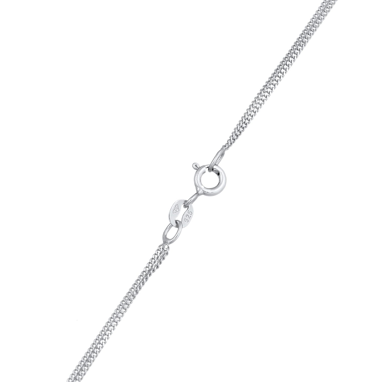 Silber - Elli | Layer-Halskette Plättchen | Glaskristall (Weiß) | 925er Sterling Silber