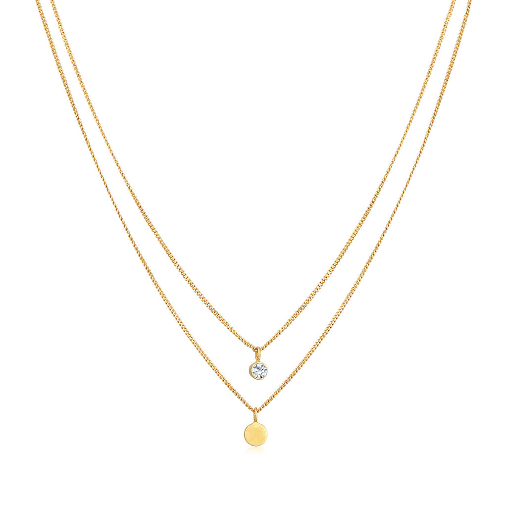 Gold - Elli | Layer-Halskette Plättchen | Mit Kristallen von Swarovski® (Weiß) | 925er Sterling Silber Vergoldet