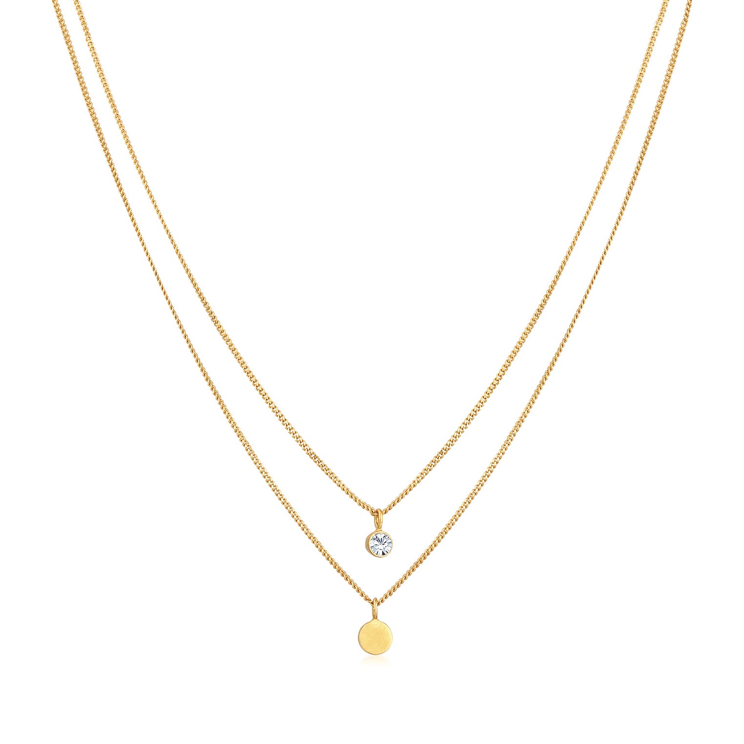 Gold - Elli | Layer-Halskette Plättchen | Mit Kristallen von Swarovski® (Weiß) | 925er Sterling Silber Vergoldet
