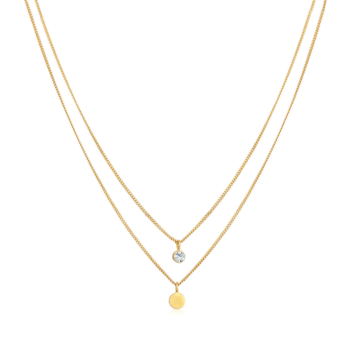 Gold - Elli | Layer-Halskette Plättchen | Mit Kristallen von Swarovski® (Weiß) | 925er Sterling Silber Vergoldet