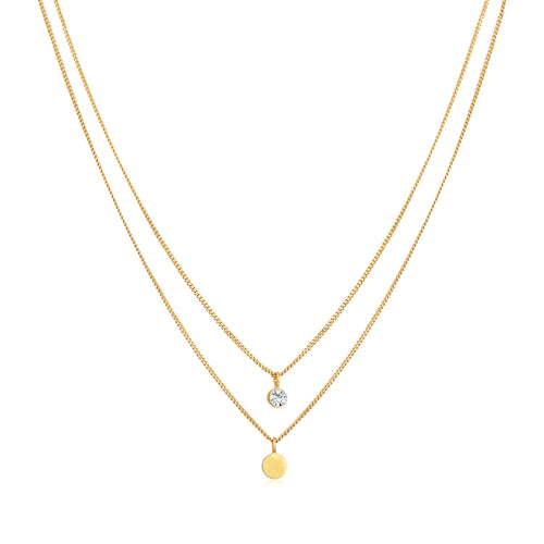 Gold - Elli | Layer-Halskette Plättchen | Mit Kristallen von Swarovski® (Weiß) | 925er Sterling Silber Vergoldet