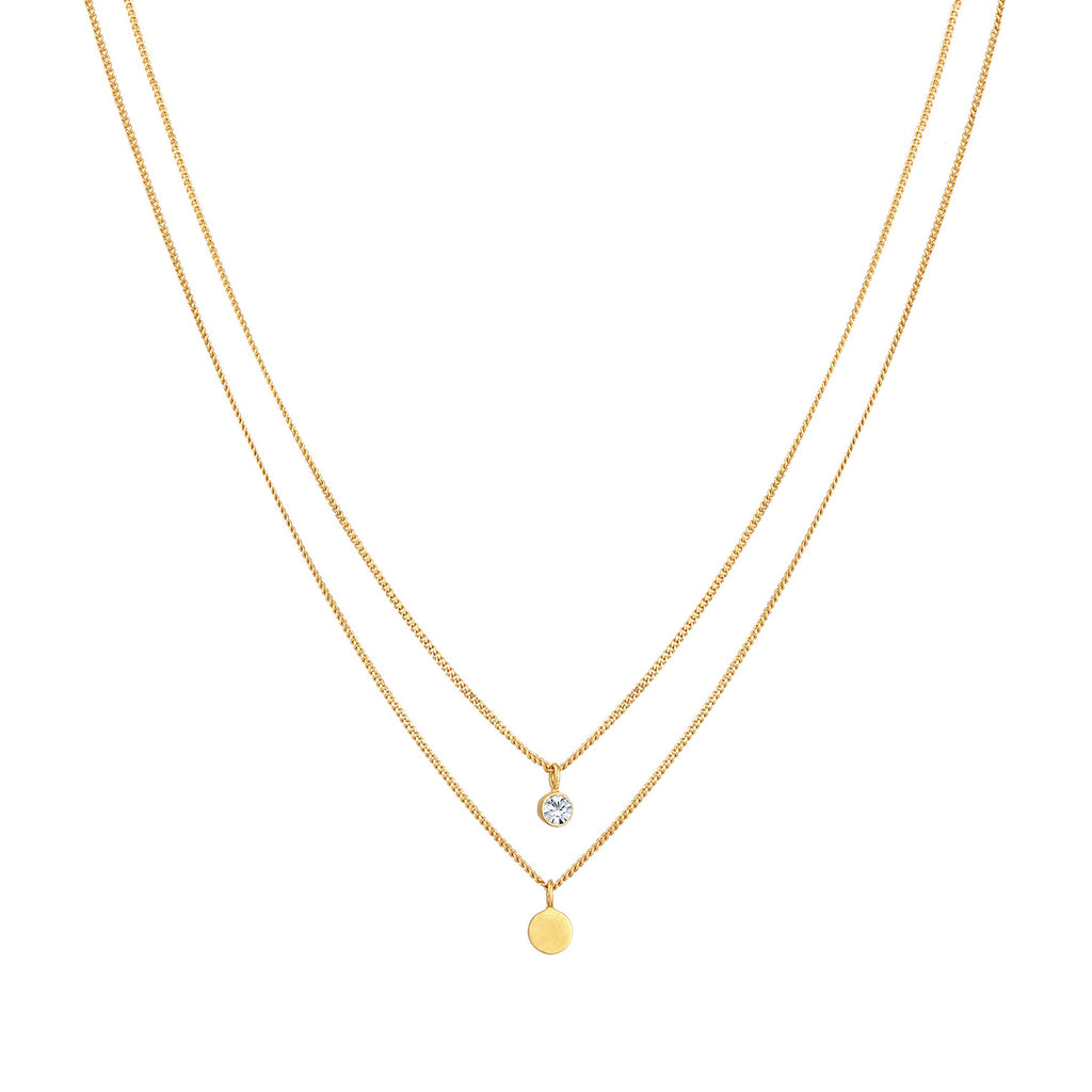 Gold - Elli | Layer-Halskette Plättchen | Mit Kristallen von Swarovski® (Weiß) | 925er Sterling Silber Vergoldet