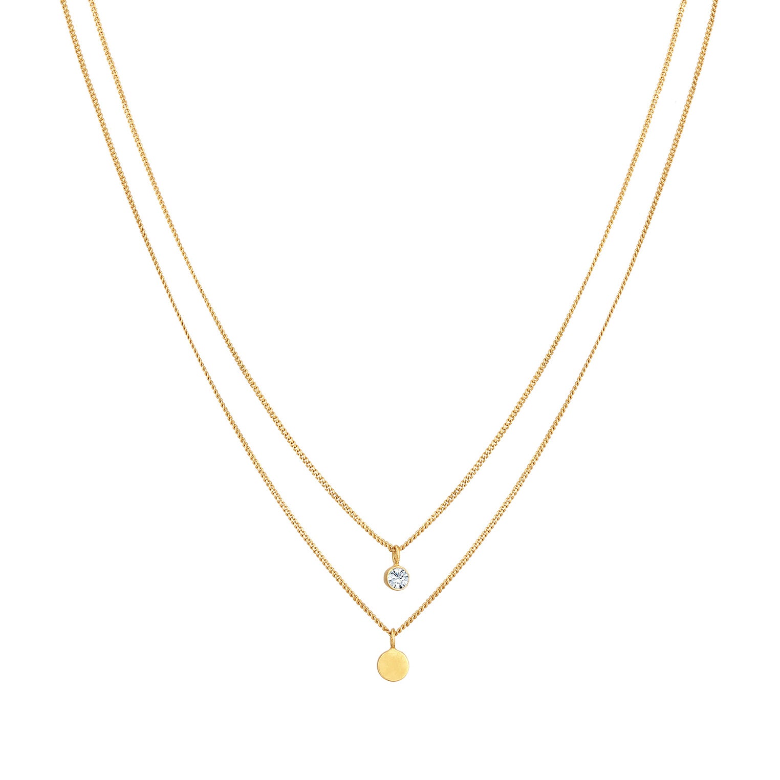 Gold - Elli | Layer-Halskette Plättchen | Mit Kristallen von Swarovski® (Weiß) | 925er Sterling Silber Vergoldet