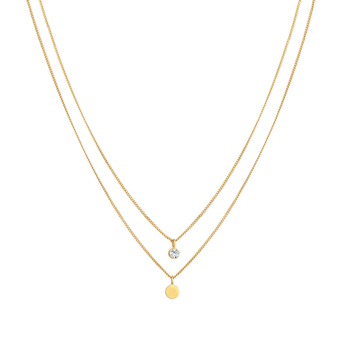 Gold - Elli | Layer-Halskette Plättchen | Mit Kristallen von Swarovski® (Weiß) | 925er Sterling Silber Vergoldet