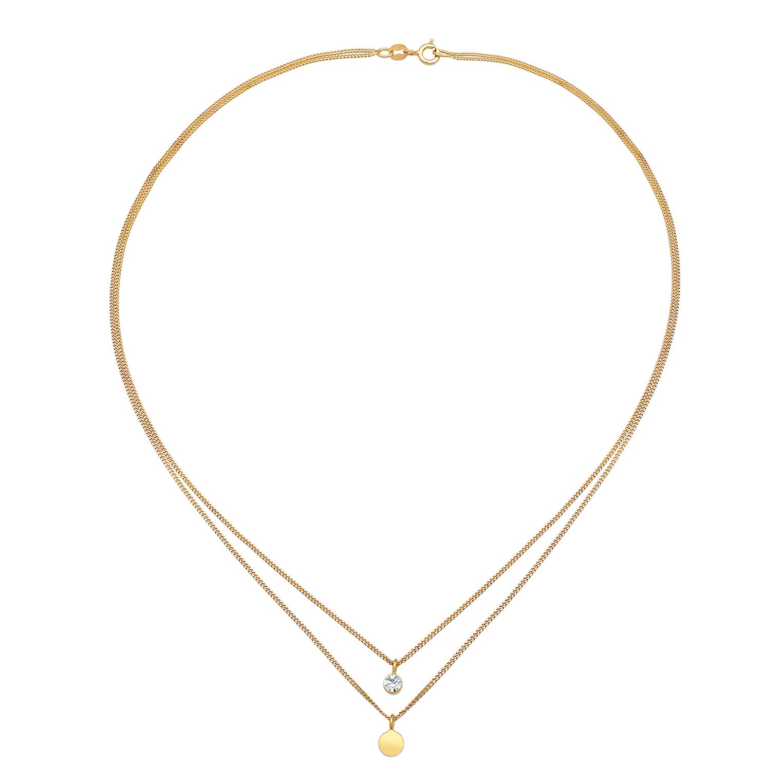 Gold - Elli | Layer-Halskette Plättchen | Mit Kristallen von Swarovski® (Weiß) | 925er Sterling Silber Vergoldet