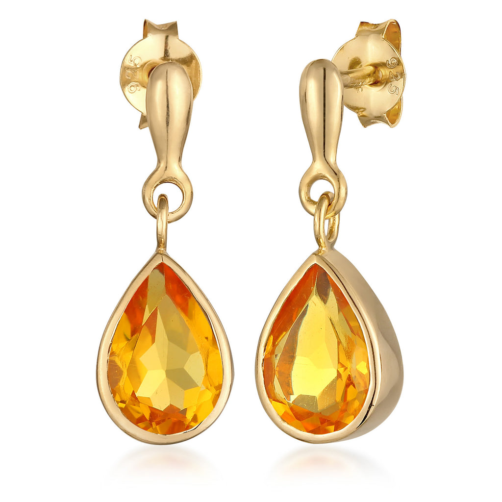 Gold - Elli PREMIUM | Ohrhänger Tropfen | Citrin (Gelb) | 925er Sterling Silber