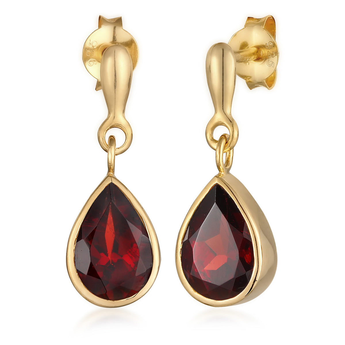 Gold - Elli PREMIUM | Ohrhänger Tropfen | Granat (Rot) | 925er Sterling Silber
