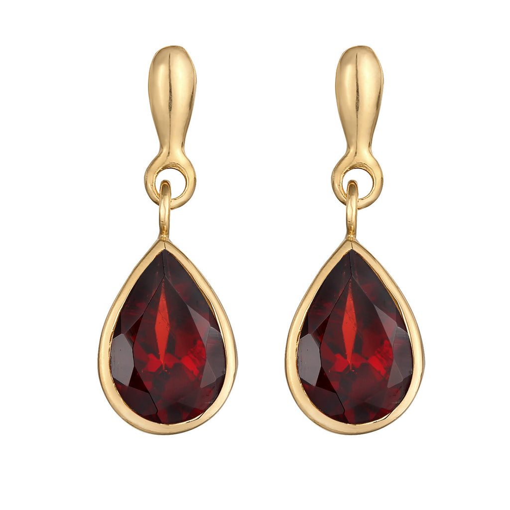 Gold - Elli PREMIUM | Ohrhänger Tropfen | Granat (Rot) | 925er Sterling Silber