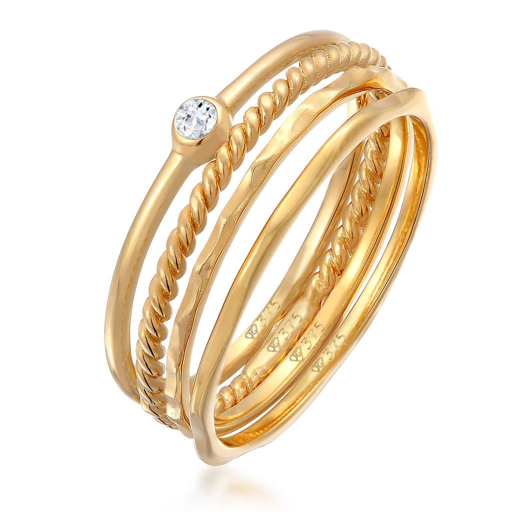 Gold - Elli PREMIUM | Topas Solitär Stapelring Gedreht 4er Set 375 Gelbgold