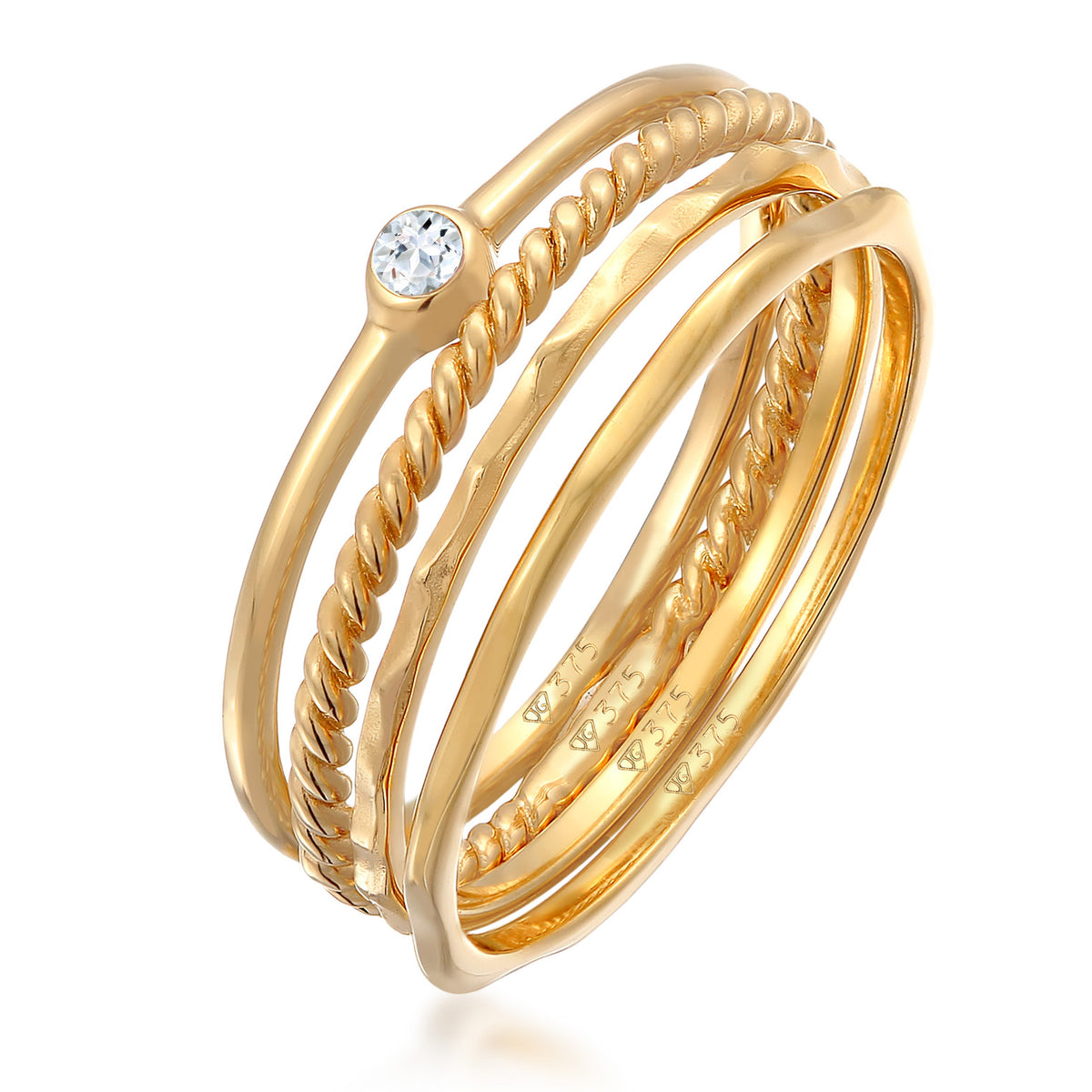 Gold - Elli PREMIUM | Topas Solitär Stapelring Gedreht 4er Set 375 Gelbgold