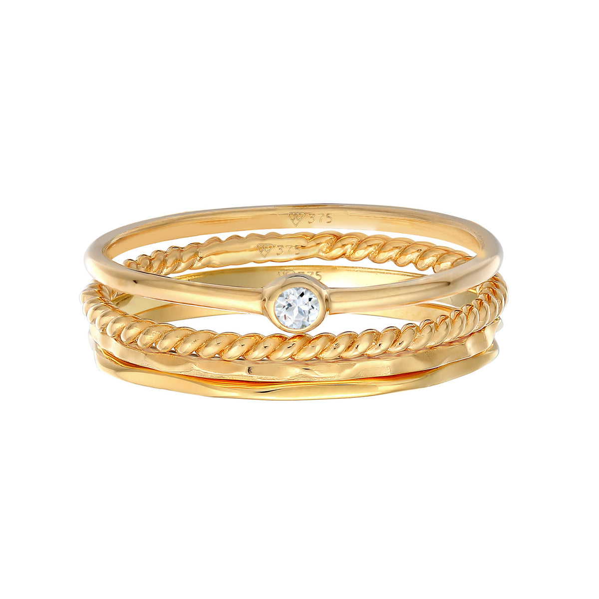Gold - Elli PREMIUM | Topas Solitär Stapelring Gedreht 4er Set 375 Gelbgold