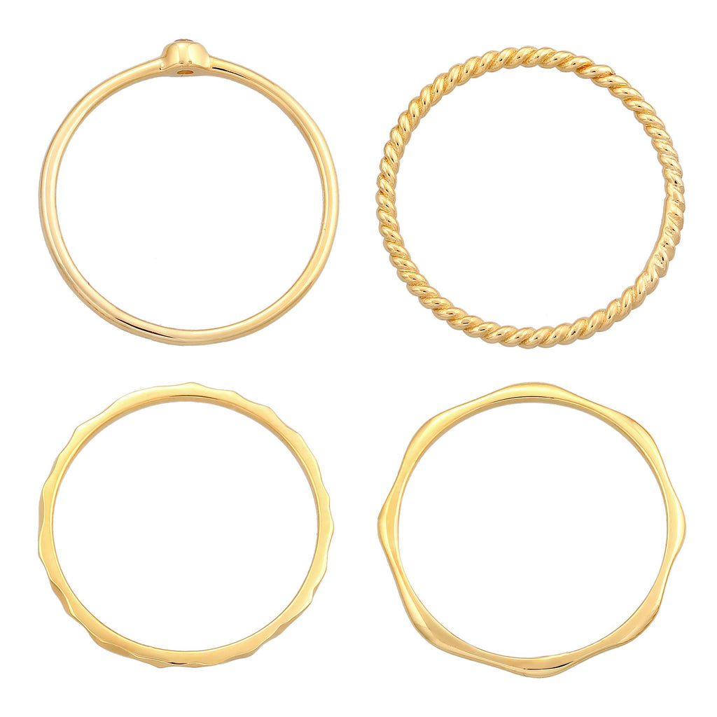 Gold - Elli PREMIUM | Topas Solitär Stapelring Gedreht 4er Set 375 Gelbgold