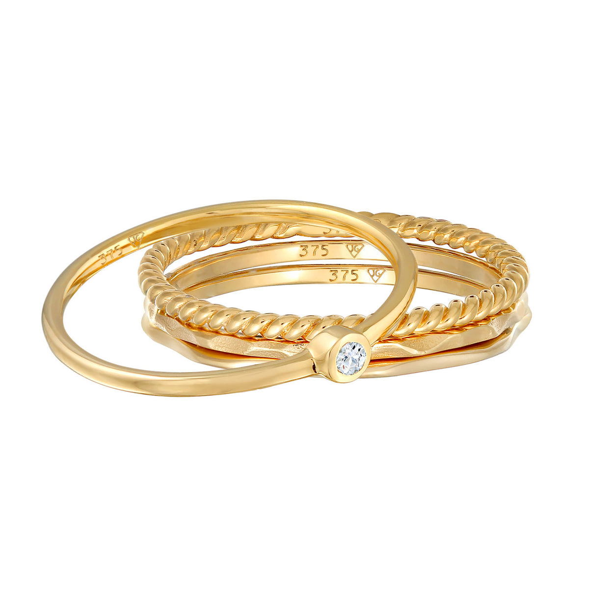 Gold - Elli PREMIUM | Topas Solitär Stapelring Gedreht 4er Set 375 Gelbgold