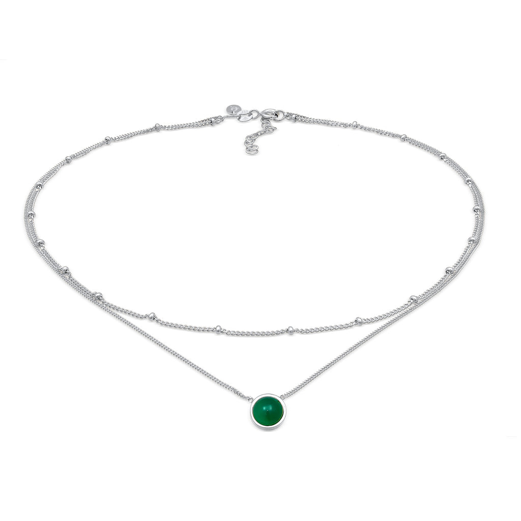 Silber - Elli PREMIUM | Choker Kugel | Achat (Grün) | 925er Sterling Silber