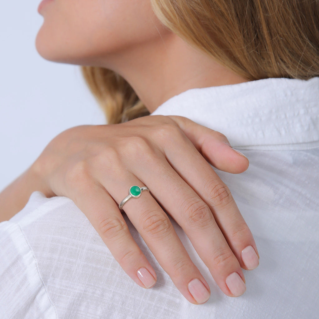 Silber - Elli PREMIUM | Solitär-Ring | Achat (Grün) | 925er Sterling Silber