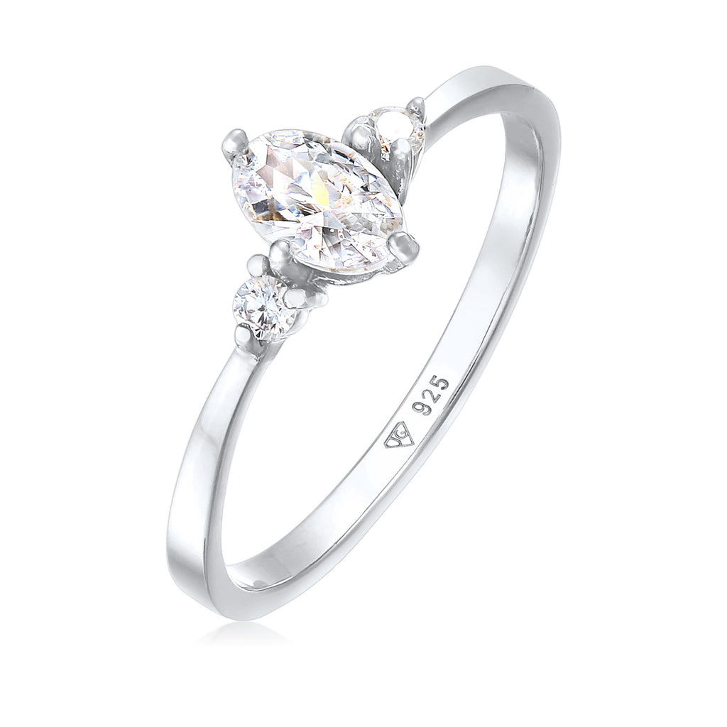 Silber - Elli | Verlobungsring Oval | Zirkonia (Weiß) | 925er Sterling Silber