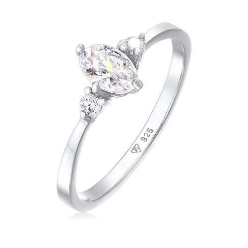 Silber - Elli | Verlobungsring Oval | Zirkonia (Weiß) | 925er Sterling Silber
