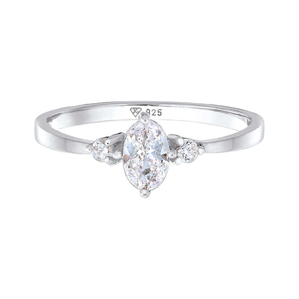 Silber - Elli | Verlobungsring Oval | Zirkonia (Weiß) | 925er Sterling Silber
