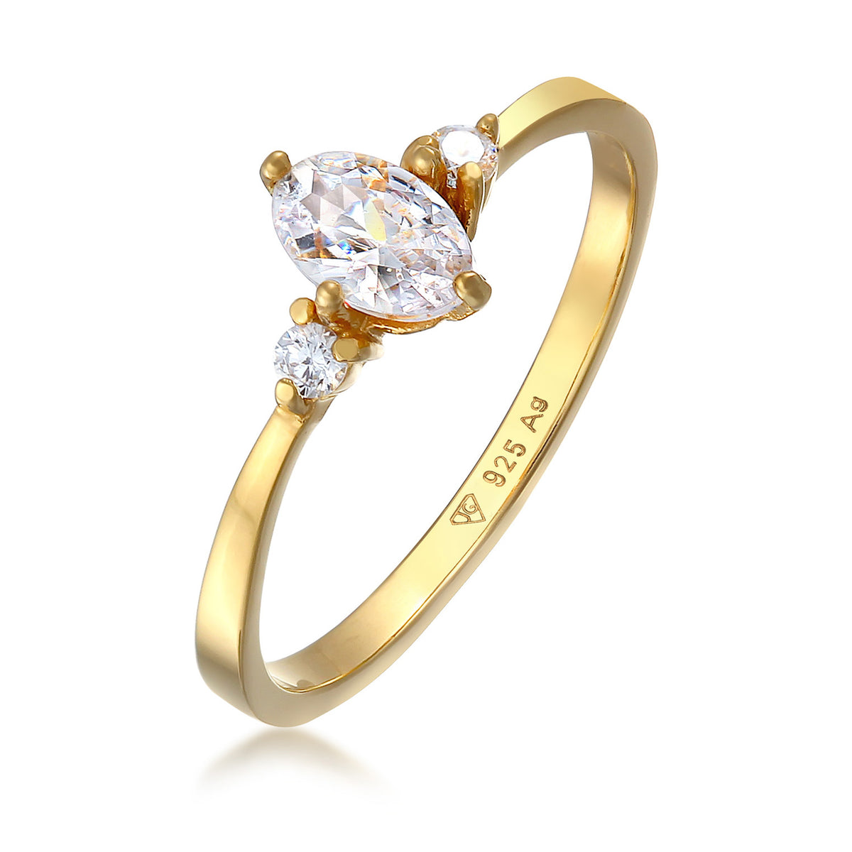 Gold - Elli | Verlobungsring Oval | Zirkonia (Weiß) | 925er Sterling Silber