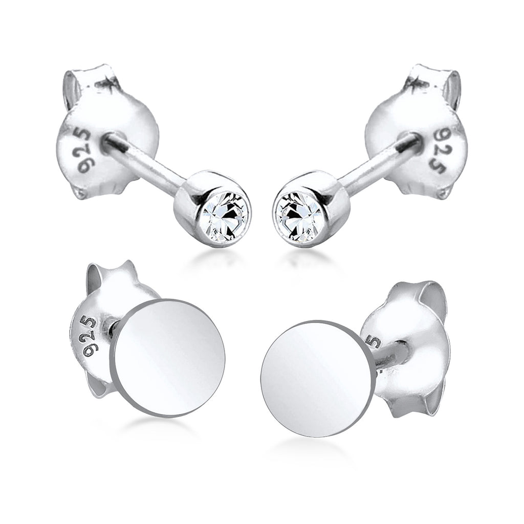 Silber - Elli | Ohrstecker Set Plättchen | Mit Kristallen von Swarovski® (Weiß) | 925er Sterling Silber