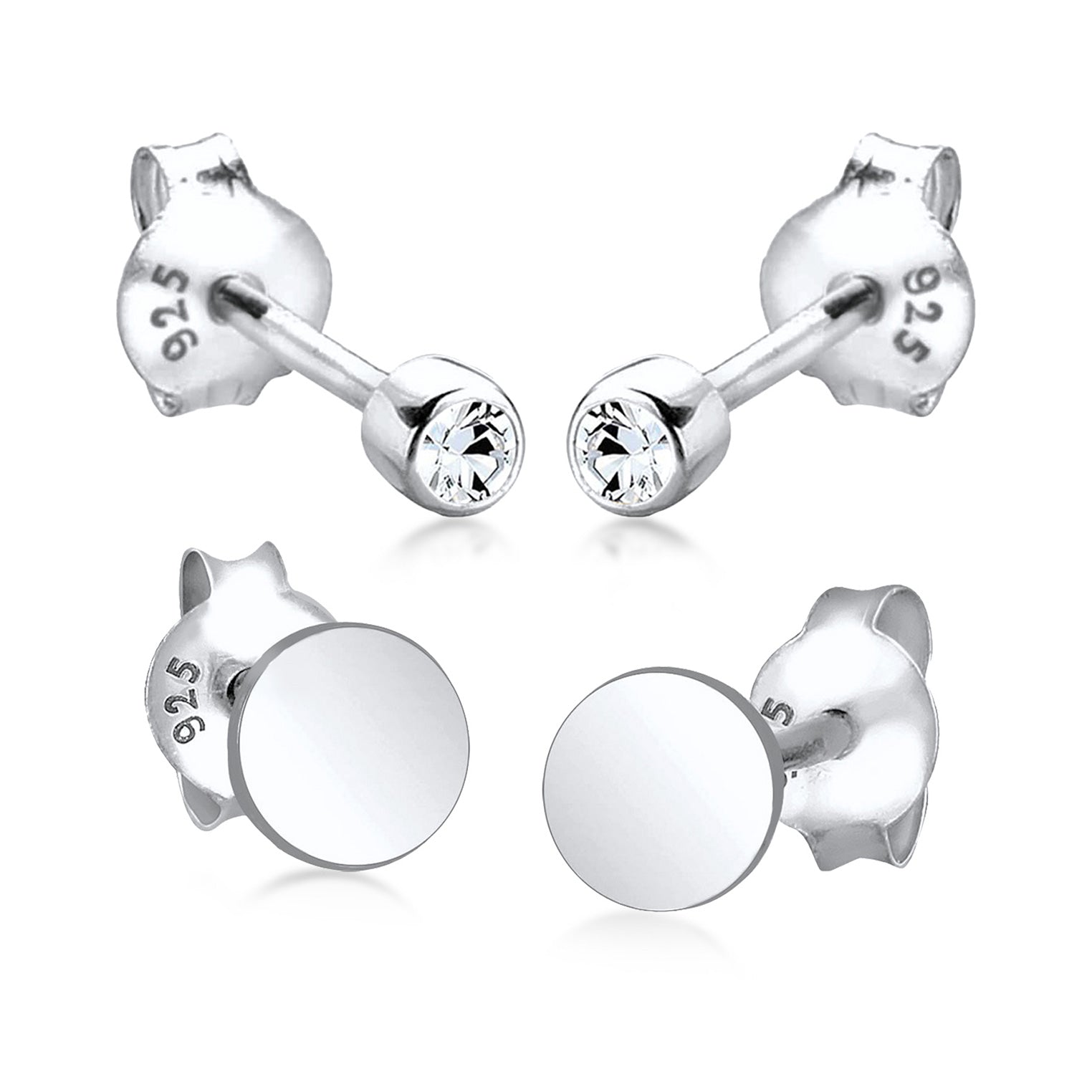 Silber - Elli | Ohrstecker Set Plättchen | Mit Kristallen von Swarovski® (Weiß) | 925er Sterling Silber