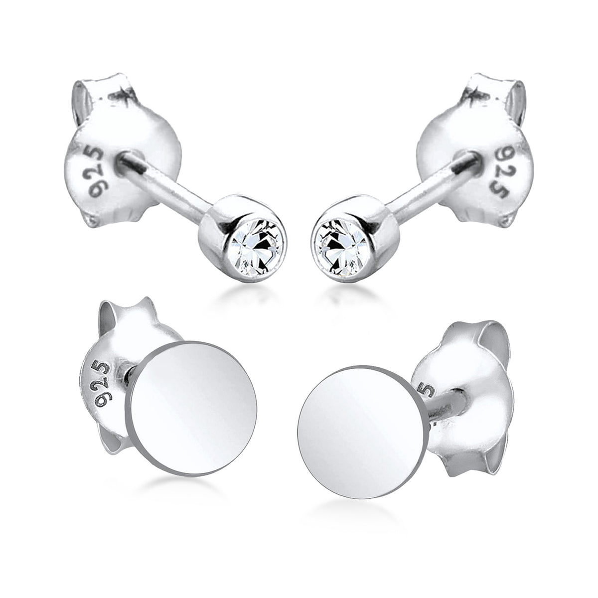 Silber - Elli | Ohrstecker Set Plättchen | Mit Kristallen von Swarovski® (Weiß) | 925er Sterling Silber