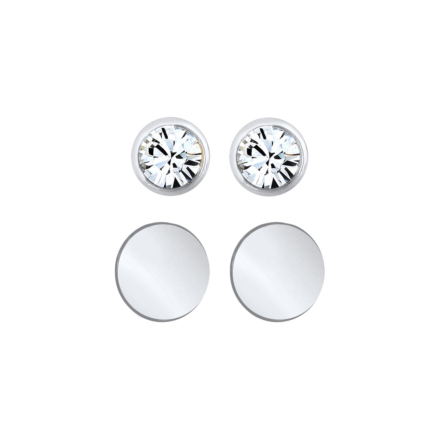 Silber - Elli | Ohrstecker Set Plättchen | Mit Kristallen von Swarovski® (Weiß) | 925er Sterling Silber