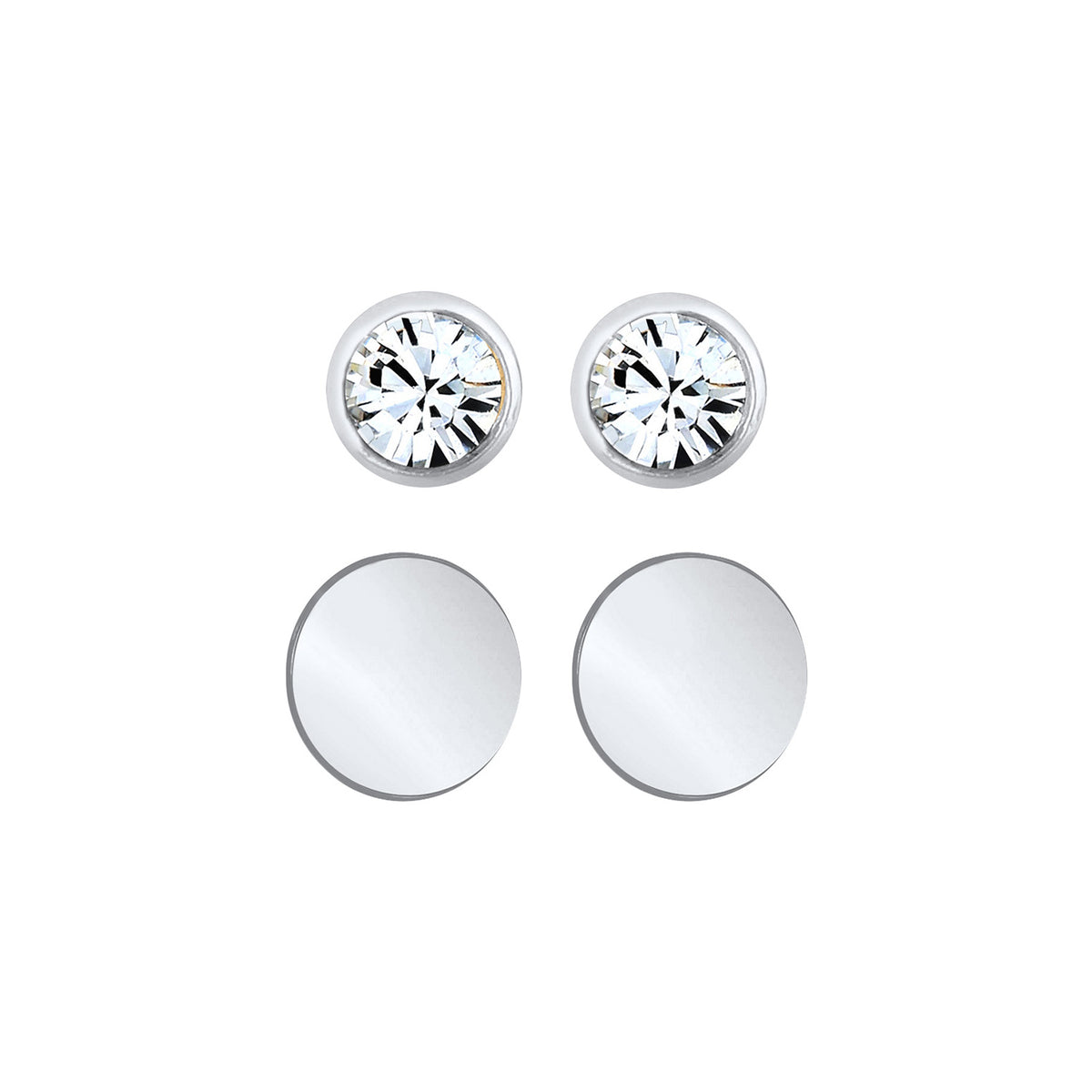 Silber - Elli | Ohrstecker Set Plättchen | Mit Kristallen von Swarovski® (Weiß) | 925er Sterling Silber