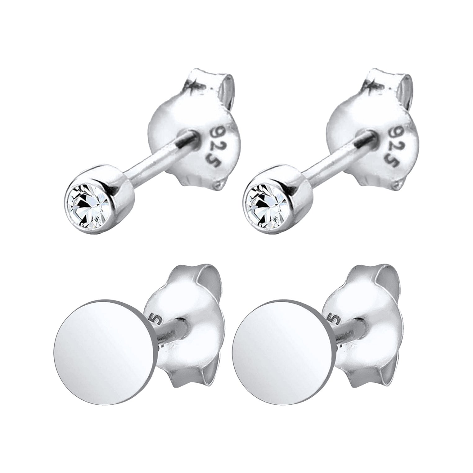 Silber - Elli | Ohrstecker Set Plättchen | Mit Kristallen von Swarovski® (Weiß) | 925er Sterling Silber