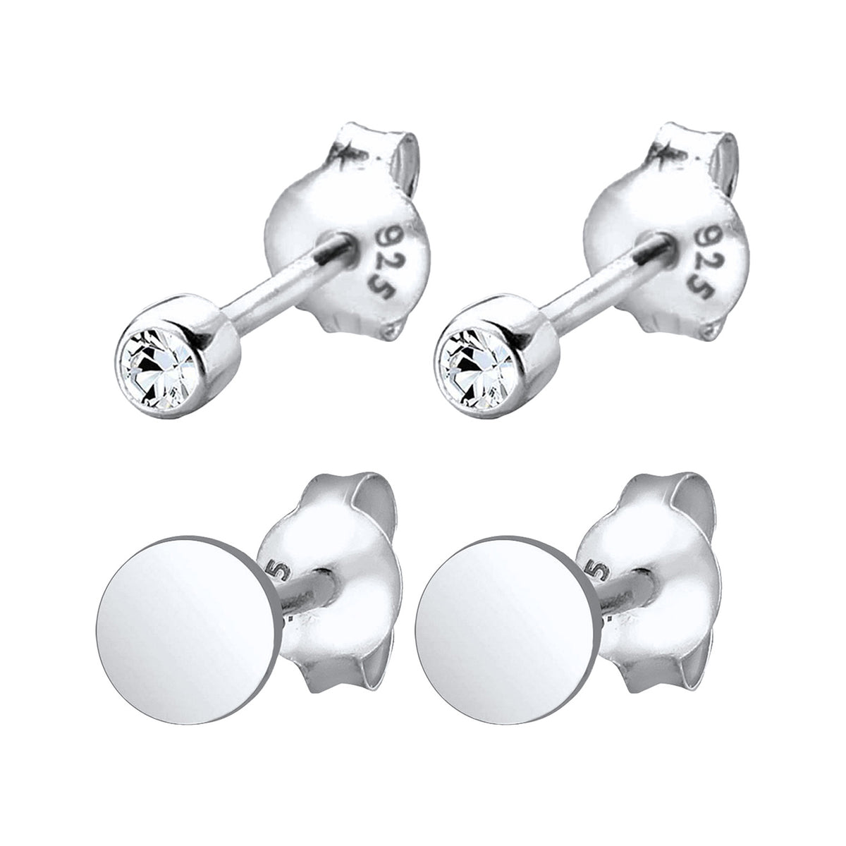 Silber - Elli | Ohrstecker Set Plättchen | Mit Kristallen von Swarovski® (Weiß) | 925er Sterling Silber