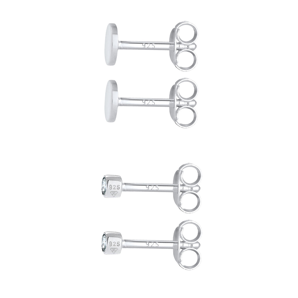 Silber - Elli | Ohrstecker Set Plättchen | Mit Kristallen von Swarovski® (Weiß) | 925er Sterling Silber