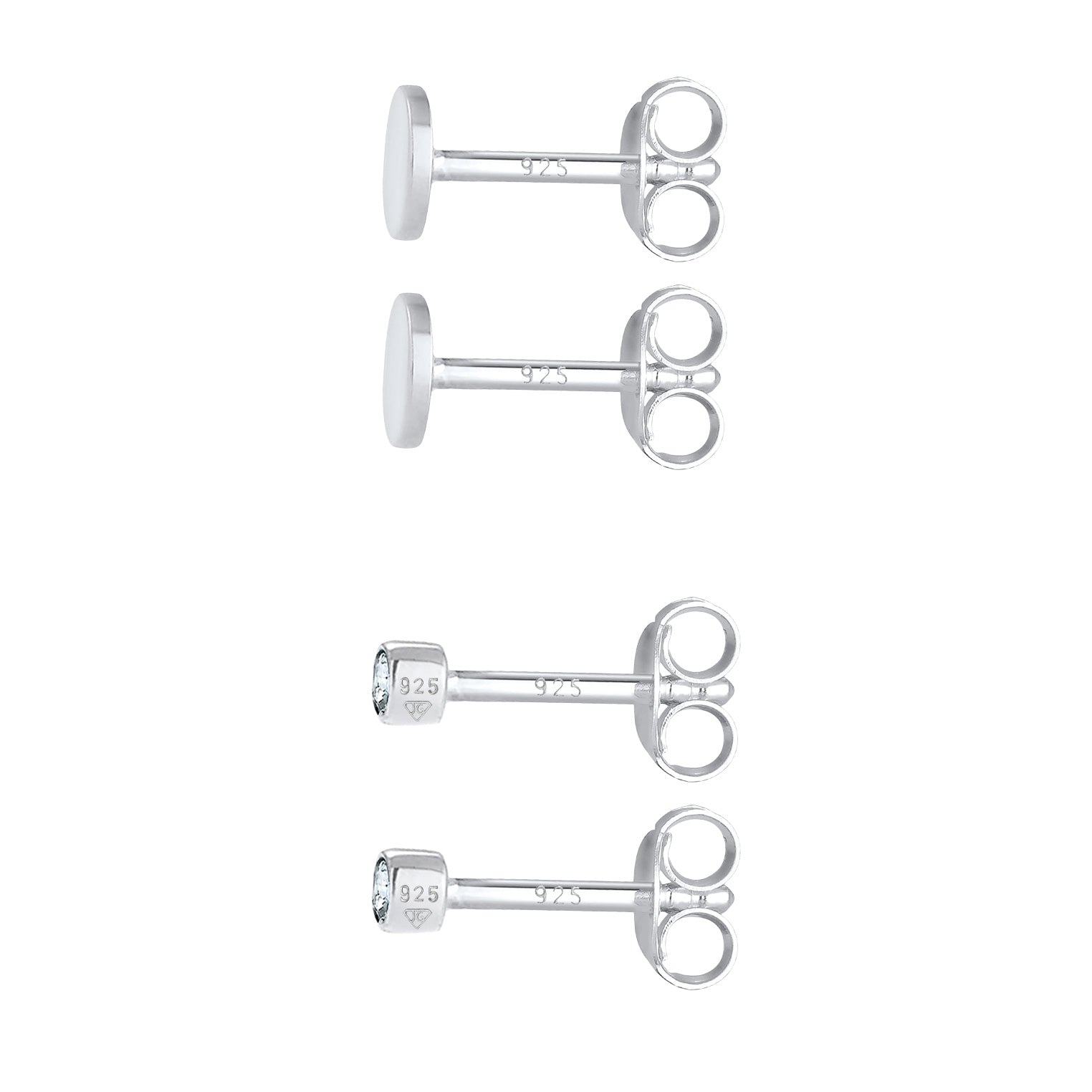Silber - Elli | Ohrstecker Set Plättchen | Mit Kristallen von Swarovski® (Weiß) | 925er Sterling Silber